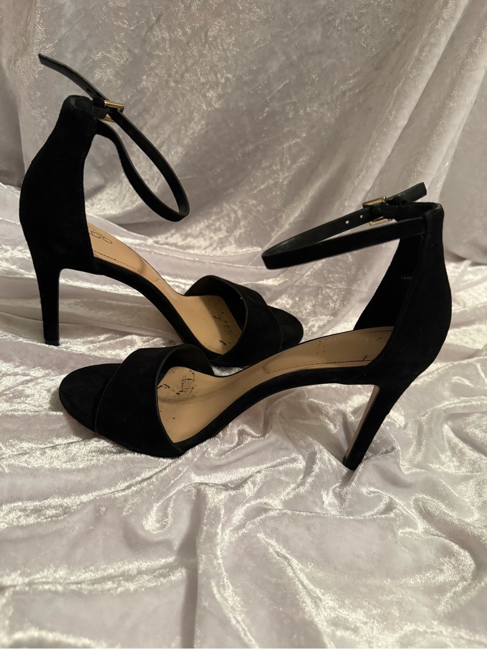 Aldo Black Suede Ankle-Strap Stiletto Heels